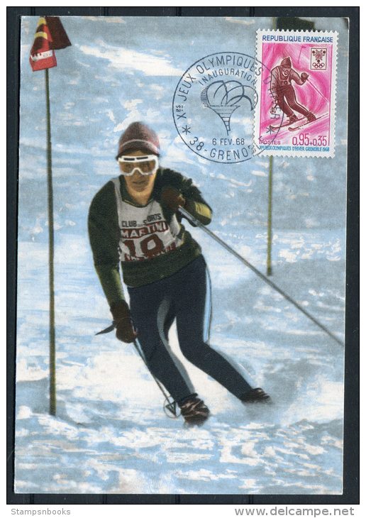 1968 France Grenoble Winter Olympics Maxi Cards (5) Skating, Ski-Jump, Ice Hockey, Flame, Alpine, Nordic Skiing - Winter 1968: Grenoble