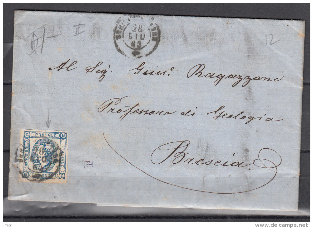 Regno D'Italia (1863) - 15 Cent. Litografico 2° Tipo Su Piego Per Brescia - Marcofilie