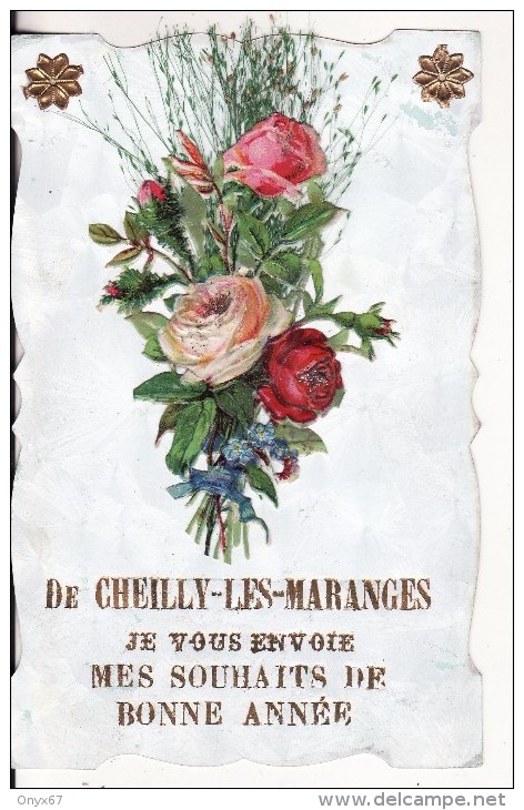 Carte Postale Fantaisie CHEILLY-LES-MARANGES-Saône Et Loire- Je Vous Envoie Mes Souhaits BONNE ANNEE - FLEUR Et DECOUPIS - Autres & Non Classés