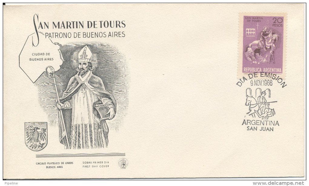 Argentina FDC 9-11-1968 San Martin De Tours With Cachet - FDC