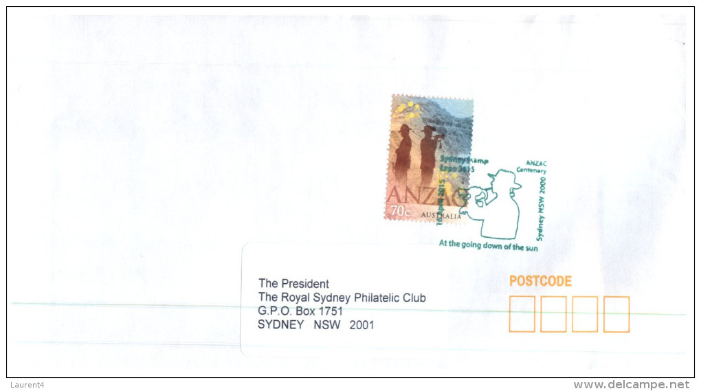 (436) Australia Letter Posted At The Centenary Of ANZAC 2015 Stamp Show (special Postmark) - Brieven En Documenten