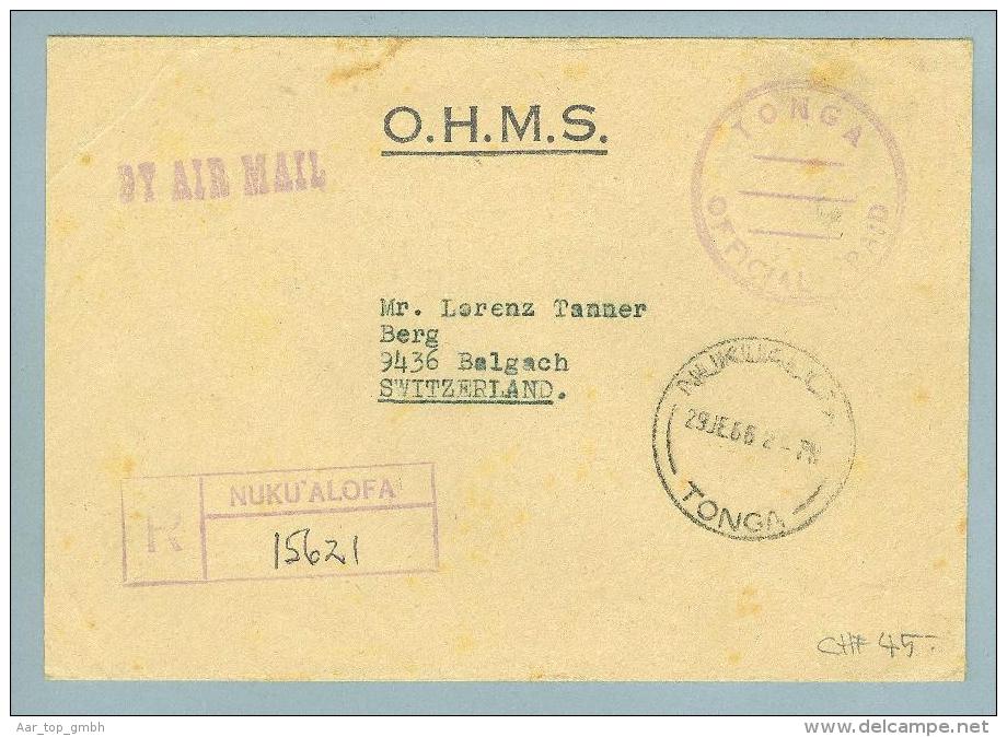 Ozeanien Tonga 1966-01-29 R-Brief Nuku'Alofa O.H.M.S. Airmail N.Balgach CH - Tonga (...-1970)