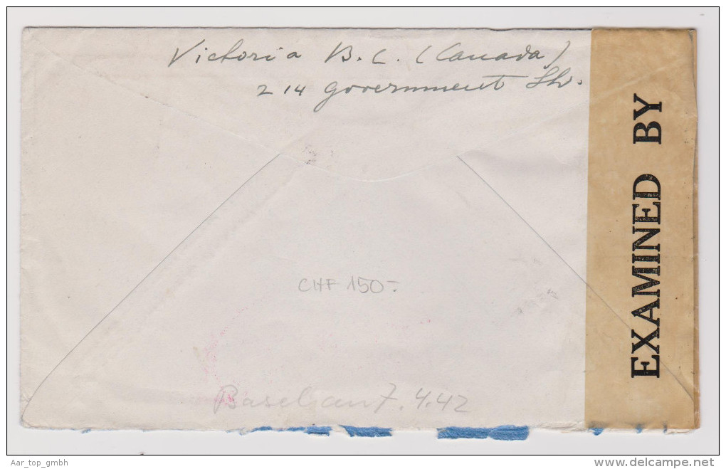 Kanada Canada 1942-02-05 O.A.T. Zensur-Luftpostbrief Nach Basel - Lettres & Documents