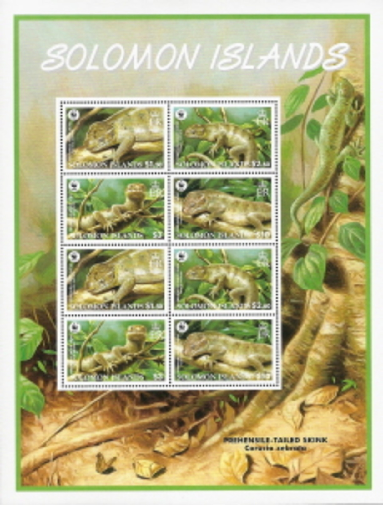 Solomon Isl,  Scott 2014 # 1038a,  Issued 2005,  2 M/S Of 8,  MNH,  Cat $ 11.50,  Reptiles, WWF - Solomon Islands (1978-...)