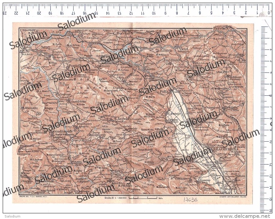 LAURINO SASSANO TEGIANO SALA CONSILINA BRIENZA SATRIANO VIETRI CAGGIANO ROCCADASPIDE  Mappa Cartina Originale D´epoca - Altri & Non Classificati