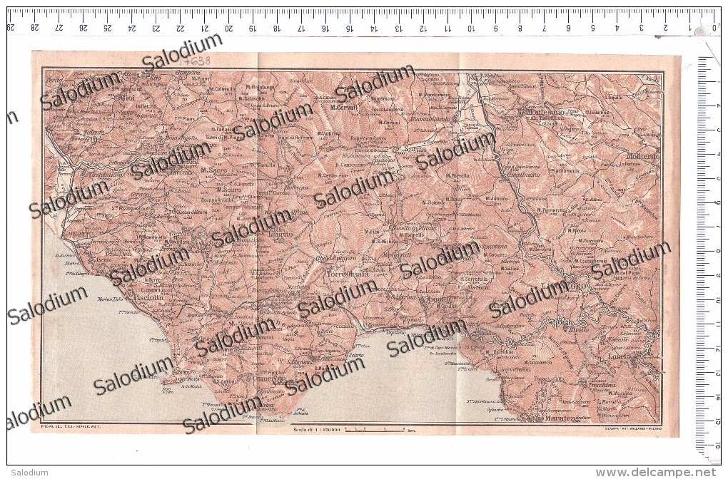 Prov SALERNO CAMEROTA PISCIOTTA VIBONATI MARATEA MONTESANO SANZA CASTELNUOVO GIOI - Mappa Cartina Originale D´epoca - Altri & Non Classificati