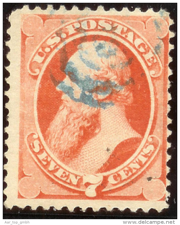 USA 1871 Ca. 7 Cent Orange O.Waffel Mi#40 I Blauer -O - Oblitérés