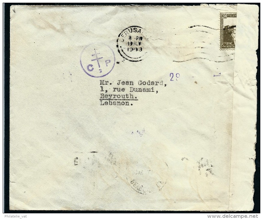 PALESTINE - Enveloppe De Jerusalem Pour Beyrouth En 1943 Avec Controle - à Voir - Lot P7488 - Palestine