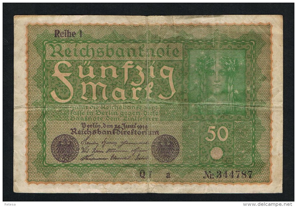 ***  DUITSLAND 50 MARK REICHSBANKNOTE REICH I BERLIN 24 JUNI 1919 - 50 Mark