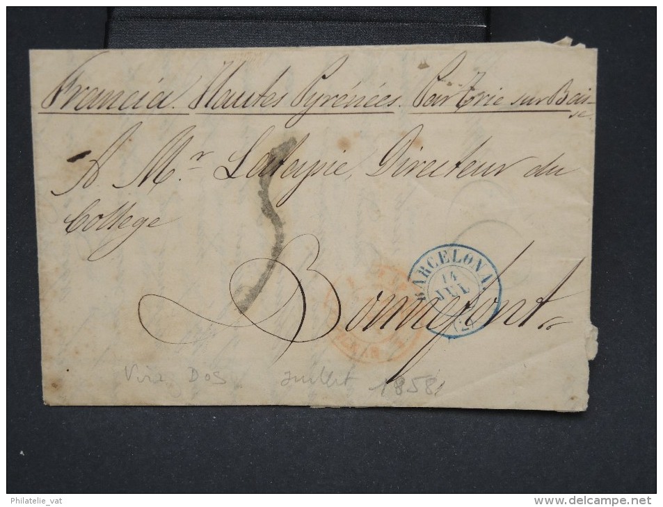 FRANCE- Marque D 'entrée En Rouge " Espagne Perpignan 1 " En 1858 Sur Lettre ( Avec Texte) De Barcelone - Lot P7525 - Marques D'entrées