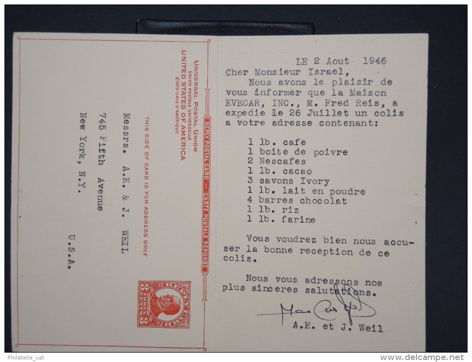 ETATS UNIS - Entier Postal Avec Réponse De New York Pour Paris En 1946 - à Voir - Lot P7540 - 1941-60