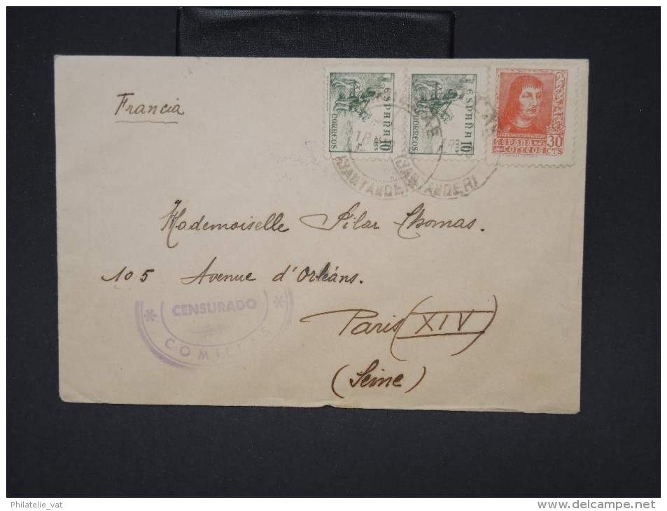 ESPAGNE - Enveloppe De Comillas Pour Paris Avec Censure En 1938 - à Voir - Lot P7548 - Nationalistische Censuur