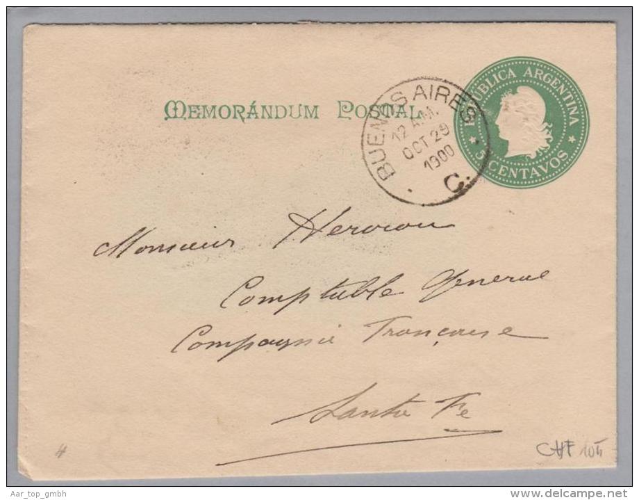 Argentinien 1900-10-29 Ganzsache 5Cent Grün Bild + 100 Reis - Postal Stationery