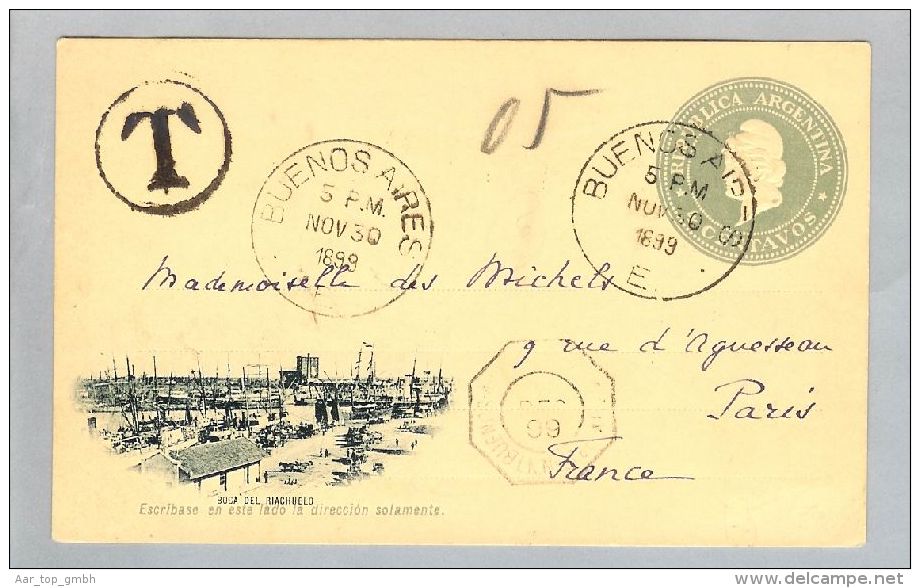 Argentinien 1899-11-30 Bildpostkarte Nach France  Taxiert! - Entiers Postaux