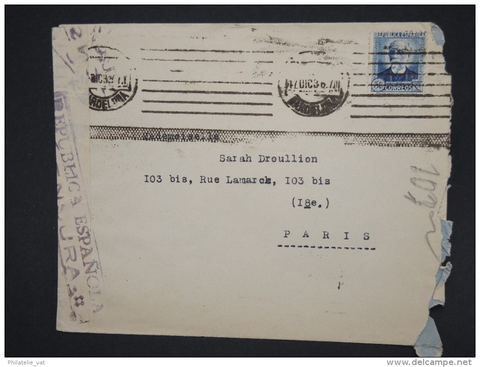 ESPAGNE - Enveloppe De Barcelonne Pour Paris En 1936 Avec Censure - à Voir - Lot P7573 - Marques De Censures Républicaines