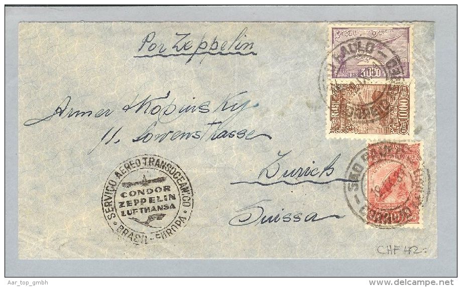 Brasilien S.Paulo 1931-09-19 Condor Zeppelin In Die Schweiz - Posta Aerea