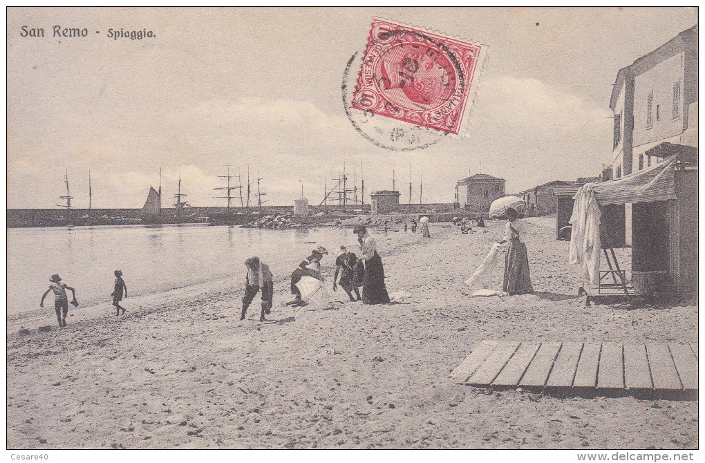 SANREMO - Spiaggia, Animata, (non Comune) Viagg. 1910 - LUG-06-02 - San Remo