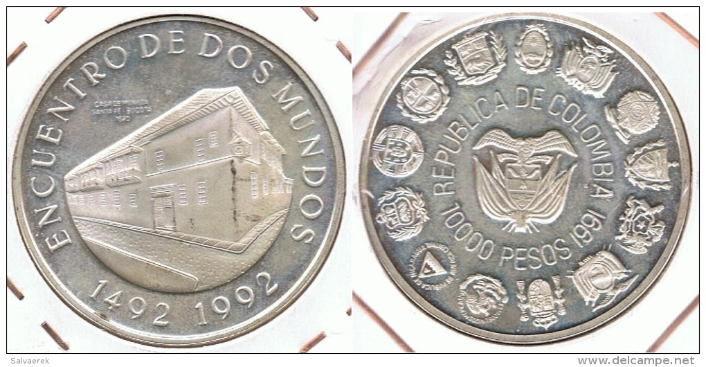 COLOMBIA 10000 PESOS DOS MUNDOS 1991 PLATA SILVER G1 - Colombia