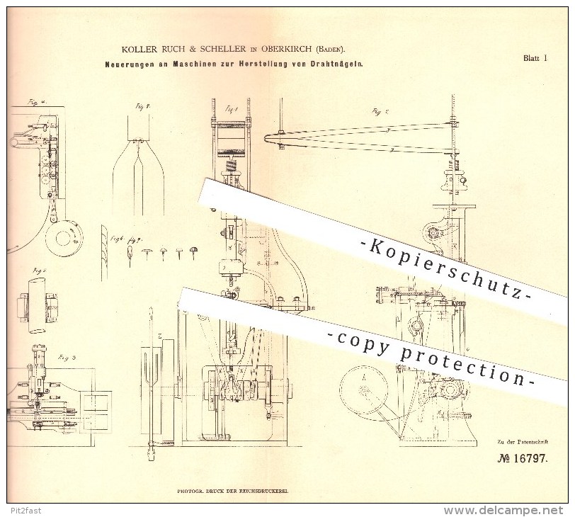 Original Patent - Koller Ruch & Scheller In Oberkirch , 1881 , Herstellung Von Drahtnägeln , Nägel , Nagel , Metall !!! - Oberkirch