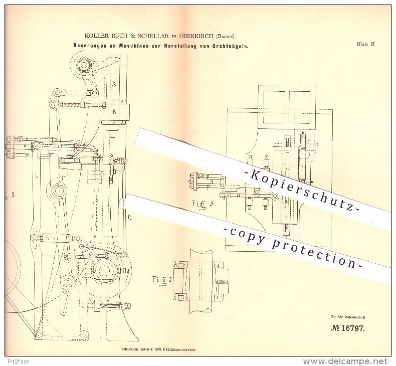 Original Patent - Koller Ruch & Scheller In Oberkirch , 1881 , Herstellung Von Drahtnägeln , Nägel , Nagel , Metall !!! - Oberkirch