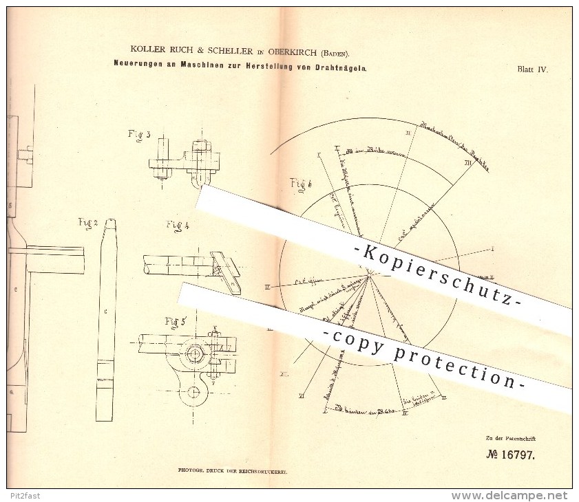 Original Patent - Koller Ruch & Scheller In Oberkirch , 1881 , Herstellung Von Drahtnägeln , Nägel , Nagel , Metall !!! - Oberkirch