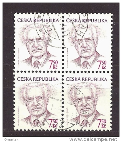 Czech Republic Tschechische Republik 2005 Gest. Mi 425 Sc 3264 President  Václav Klaus. Viererblock,  Block Of Four - Gebruikt