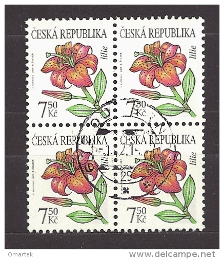Czech Republic 2005 Gest ⊙ Mi 422 Sc 3262 Flowers, Lily. Viererblock,  Block Of Four Tschechische Republik  C1 - Oblitérés