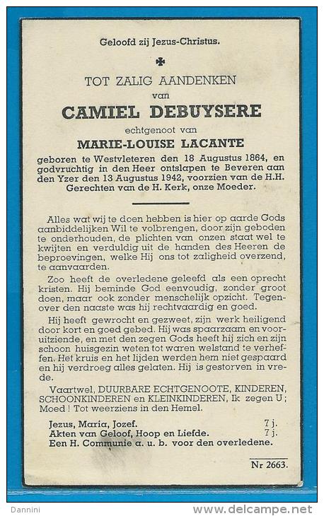 Bidprentje Van Camiel Debuysere - Westvleteren - Beveren A/d Ijzer - 1864 - 1942 - Images Religieuses