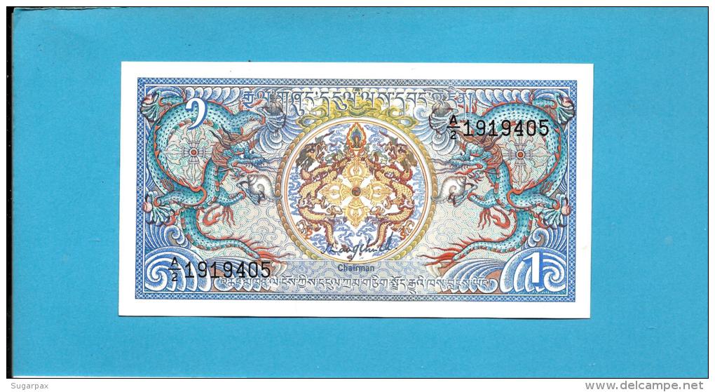 BHUTAN - 1 Ngultrum -  ND ( 1986 ) - Pick 12 - Sign. 1 - Serie A/2 - UNC. - Royal Monetary Authority Of Bhutan - 2 Scans - Bhutan