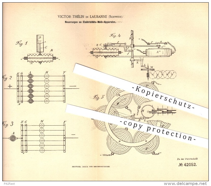 Original Patent - Victor Thélin In Lausanne , Schweiz , 1887 , Messung Der Elektrizität , Strom , Wechselstrom !!! - Documents Historiques