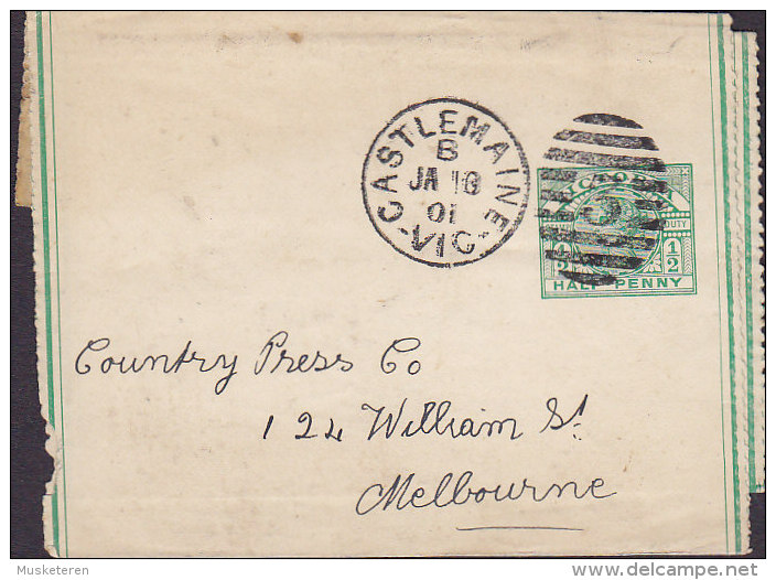 Victoria Postal Stationery Ganzsache Entier ½ Penny Queen Victoria Wrapper Streifband "3" CASTLEMAINE 1901 (2 Scans) - Storia Postale