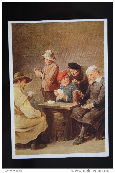 OLD USSR Postcard "Cabaret " By Teniers 1964 - PLAYING CARDS - Cartas