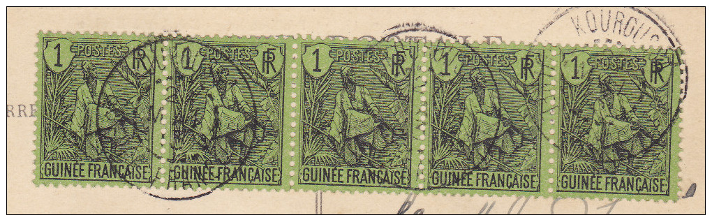 Guinée Française- Carte Postale (interet Ferroviaire) De 1903 Avec Bande 5 Du 1 Franc Vert.TTB.voir Scans. - Lettres & Documents