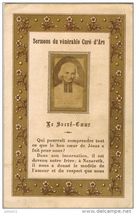 IMAGE PIEUSE HOLY Card Santini  : Sermons Du Vénérable Curé D'Ars - Le Sacré Coeur - Images Religieuses