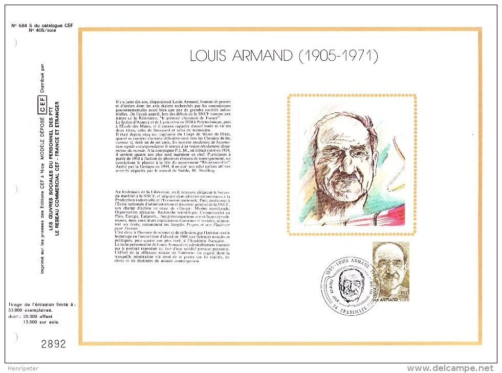 2148 (Yvert) Sur Feuillet 584 S Du Catalogue CEF (405/soie) - Personnages Célèbres Louis Armand, Académicien - 1981 - 1980-1989
