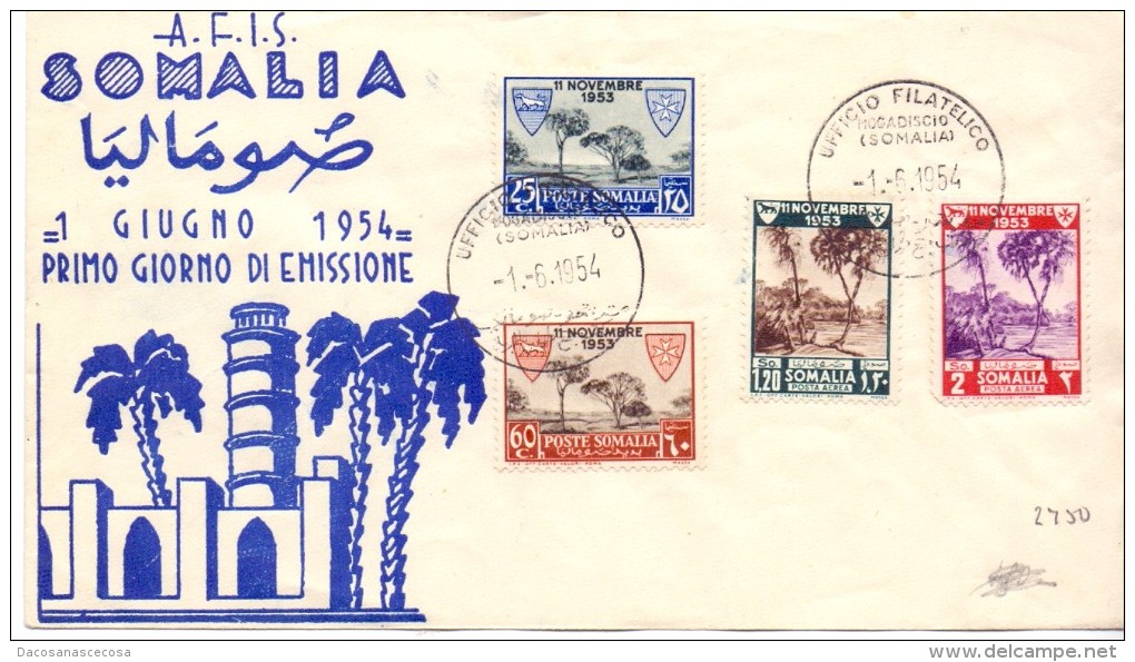 FDC - SOMALIA AFIS - CONVENZIONE PER I LEBBROSARI CON L'ORDINE DI MALTA - ANNO 1954 - Somalia (AFIS)