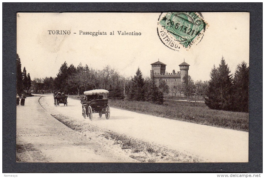 1913 TORINO PASSEGGIATA AL VALENTINO FP V SEE 2 SCANS ANIMATA CARROZZE - Parcs & Jardins