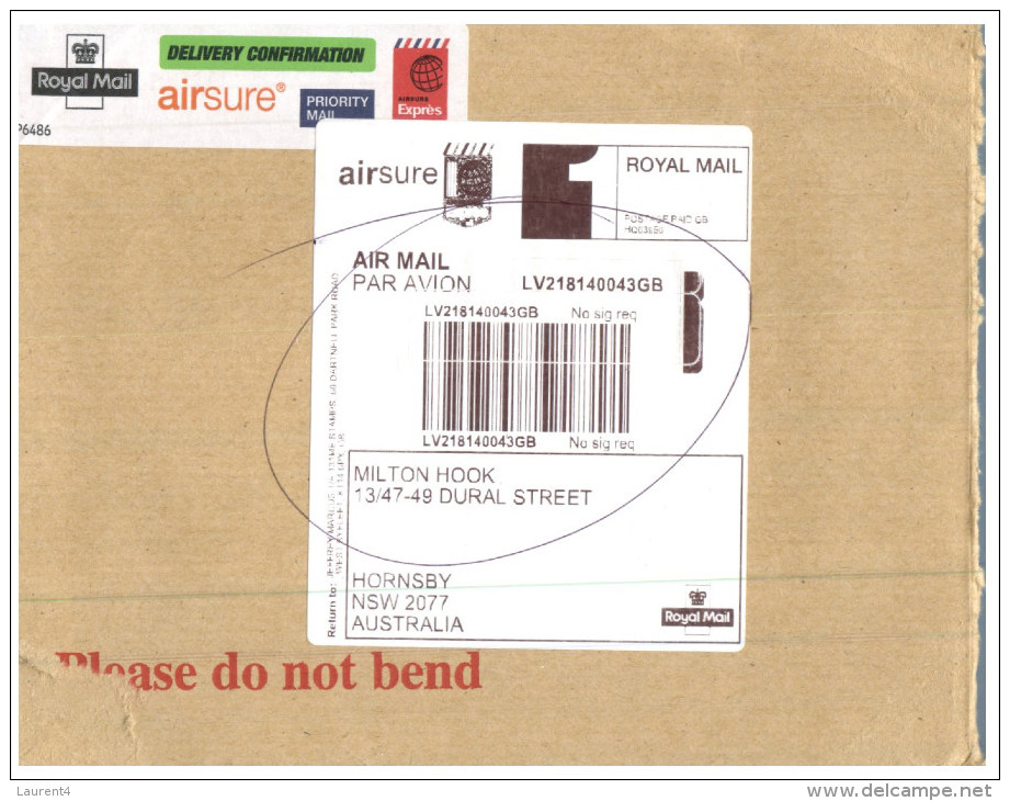 (339) Registered Letter From UK To Australia - Airsure Express - Front Panel Only - Covers & Documents