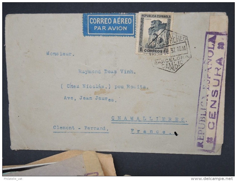 ESPAGNE - Enveloppe De Barcelonne Pour Chamallieres En 1937  Avec Censure - à Voir - Lot P7575 - Marcas De Censura Republicana