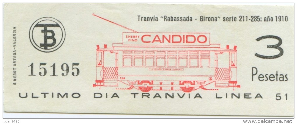 BILLETE DE TRANVIA DE BARCELONA / SERIE PRIMER DIA - ULTIMO DIA  / 1970 (7) - Europa