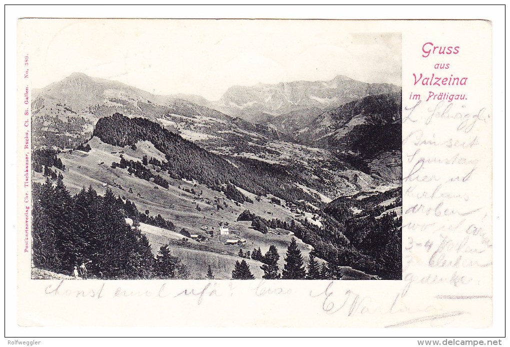 Schweiz Heimat Graubünden Balkenstempel VALZEINA AK 22.8.1905 Paradisla Nach Flims Weitergeleitet Nach Rothenbrünen - Lettres & Documents