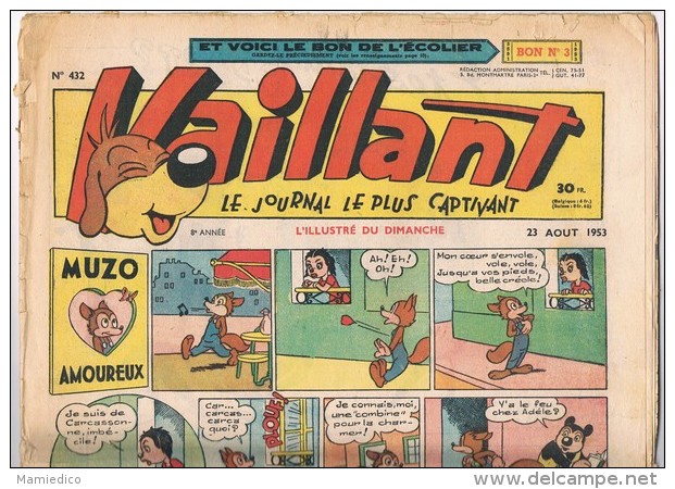 7 Magazines enfants Diabolo Journal - Coq Hardi - Pierrot et Vaillant 1909-1939-1950-1954 Etat moyen