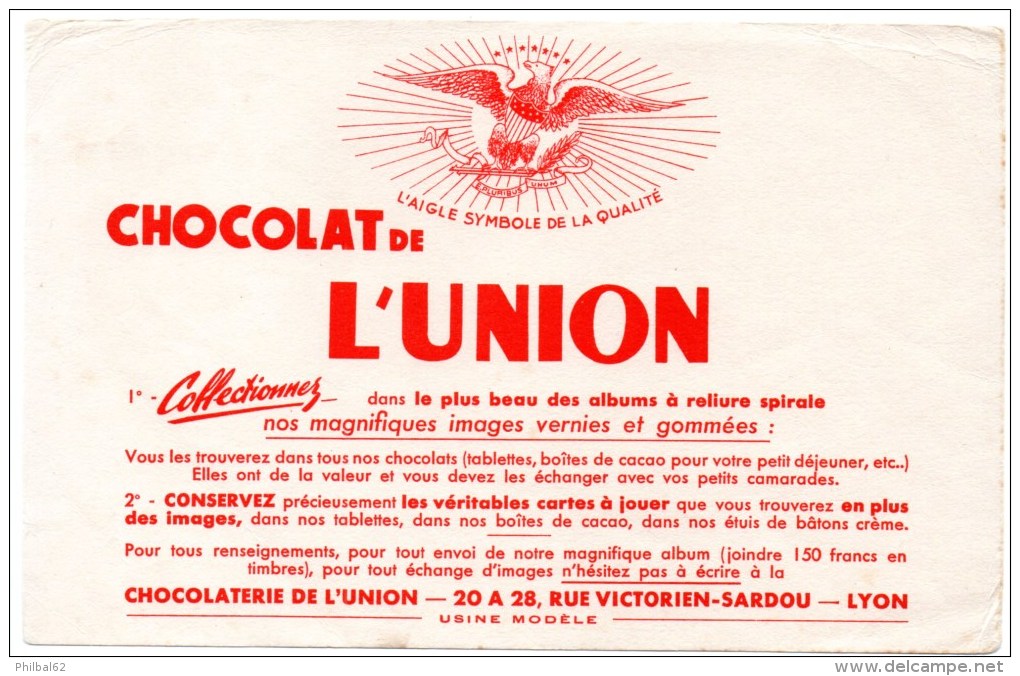 Buvard : Chocolat De L'Union, Rue Victorien Sardou à Lyon. - Chocolat