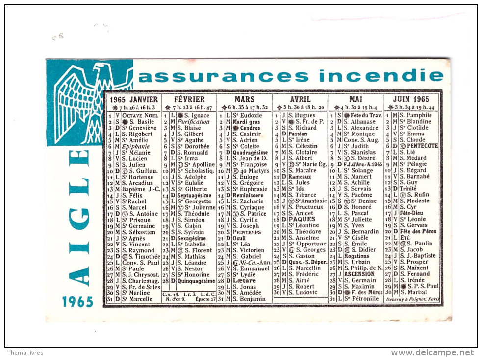 Calendrier AIGLE Assurances 1965 (PPP014) - Petit Format : 1961-70