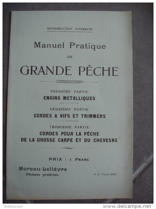 Brochure Manuel Pratique De Grande Pêche Moreau Lelièvre Pêcheur Praticien - Non Classés