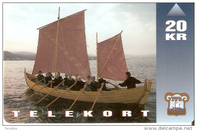 TARJETA DE LAS ISLAS FAROE DE 20 KR DE UNA EMBARCACION (BARCO-SHIP) - Faroe Islands