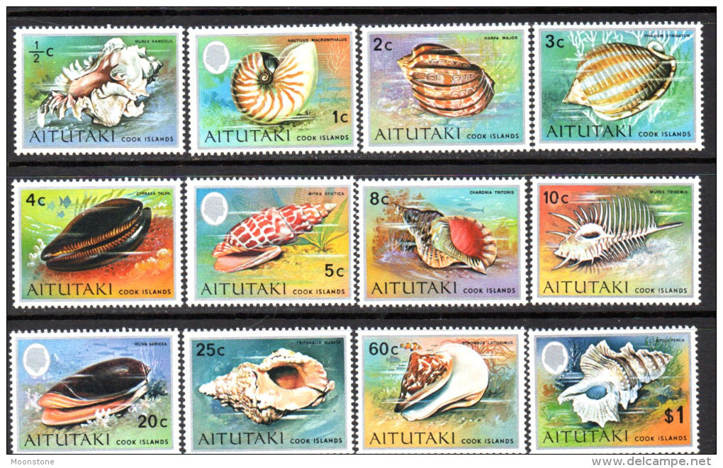 Aitutaki 1973 Marine Life Shells Set Of 12 To $1, MNH - Aitutaki