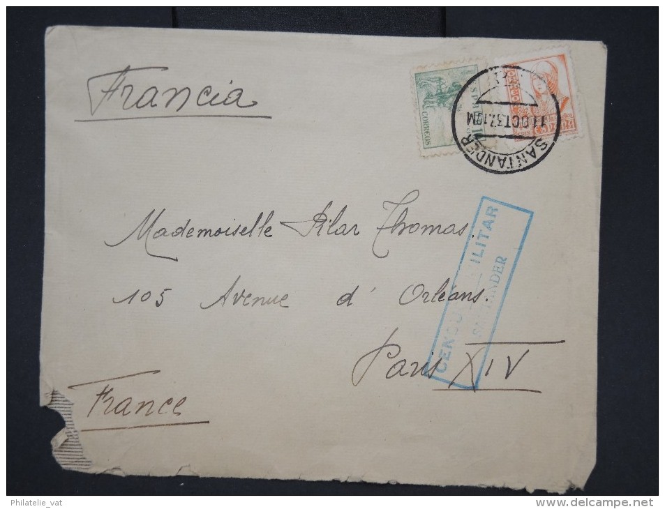 ESPAGNE- Enveloppe De Santander Pour Paris En 1937 Avec Censure Militaire - à Voir - Lot P7604 - Marcas De Censura Nacional