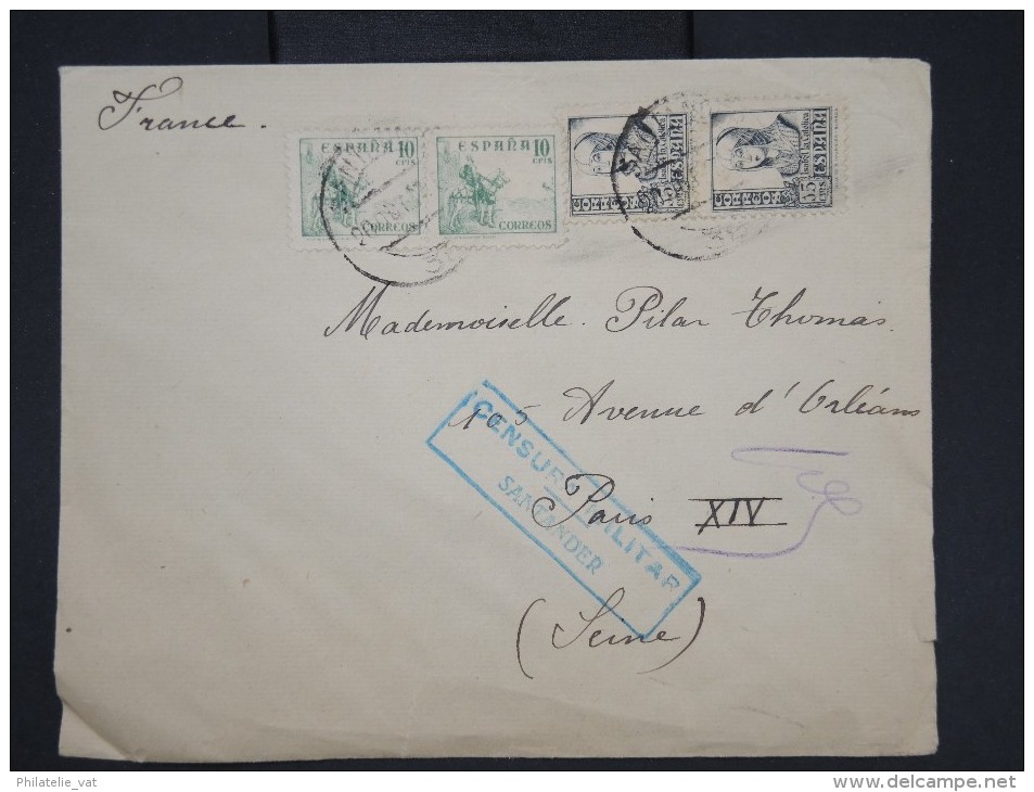 ESPAGNE- Enveloppe De Santander Pour Paris En 1937 Avec Censure Militaire - à Voir - Lot P7606 - Nationalistische Censuur