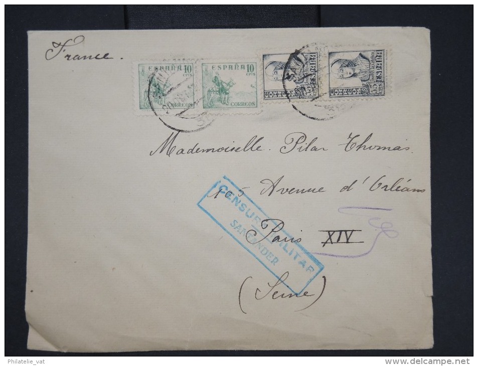 ESPAGNE- Enveloppe De Santander Pour Paris En 1937 Avec Censure Militaire - à Voir - Lot P7606 - Marcas De Censura Nacional